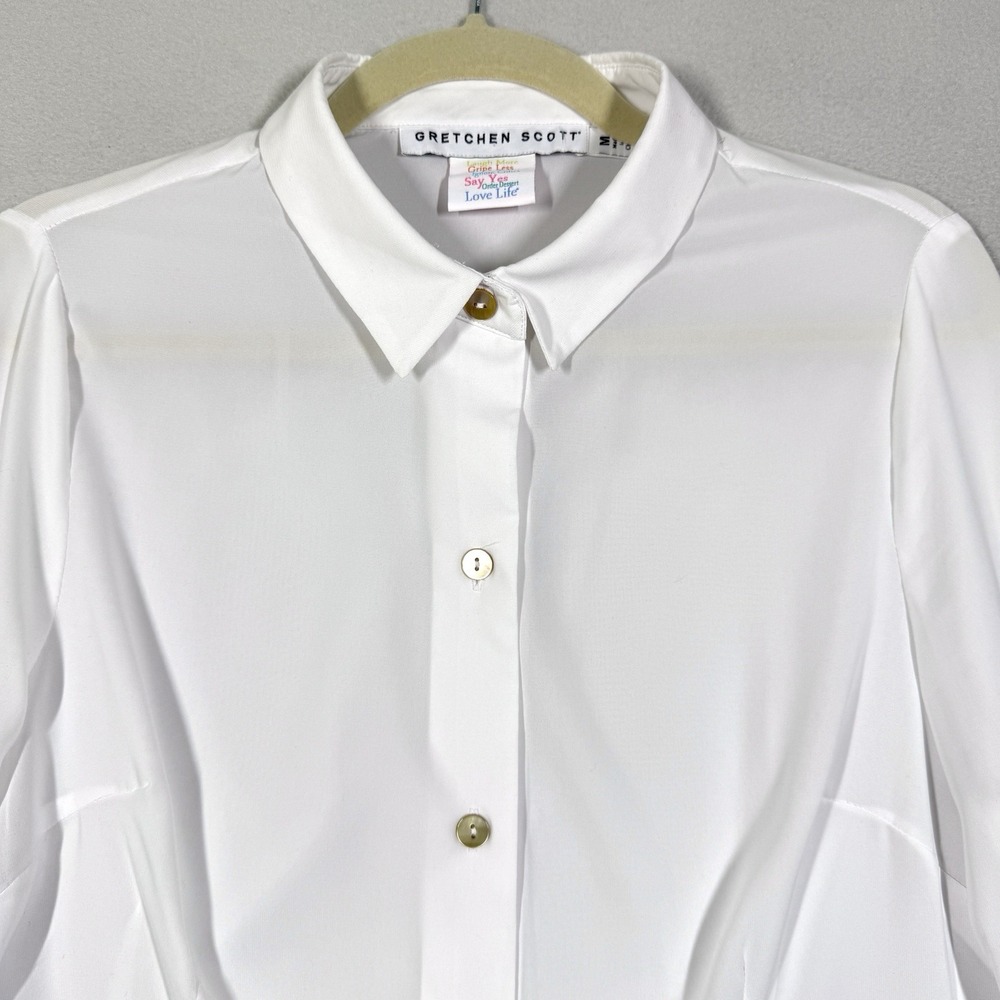 Gretchen Scott Top Womens Medium Priss White Button Blouse Ruffle Sleeve Career - Picture 2 of 12